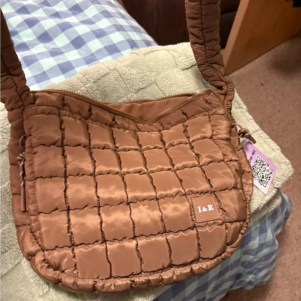 Iris and Rainbow Quilted Tan Shoulder Bag - Picture 1 of 4